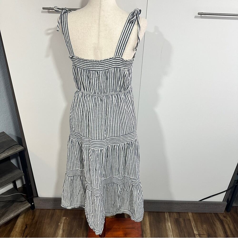 Flower &Feather Coastal Stripe Tie Shoulder Midi Dress Size L Resort Cottagecore - Picture 8 of 16